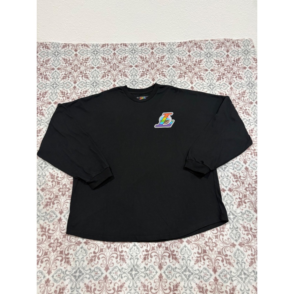 Los Angeles Lakers Pride Rainbow Logo Black Long Sleeve T-Shirt Mens XL Cotton